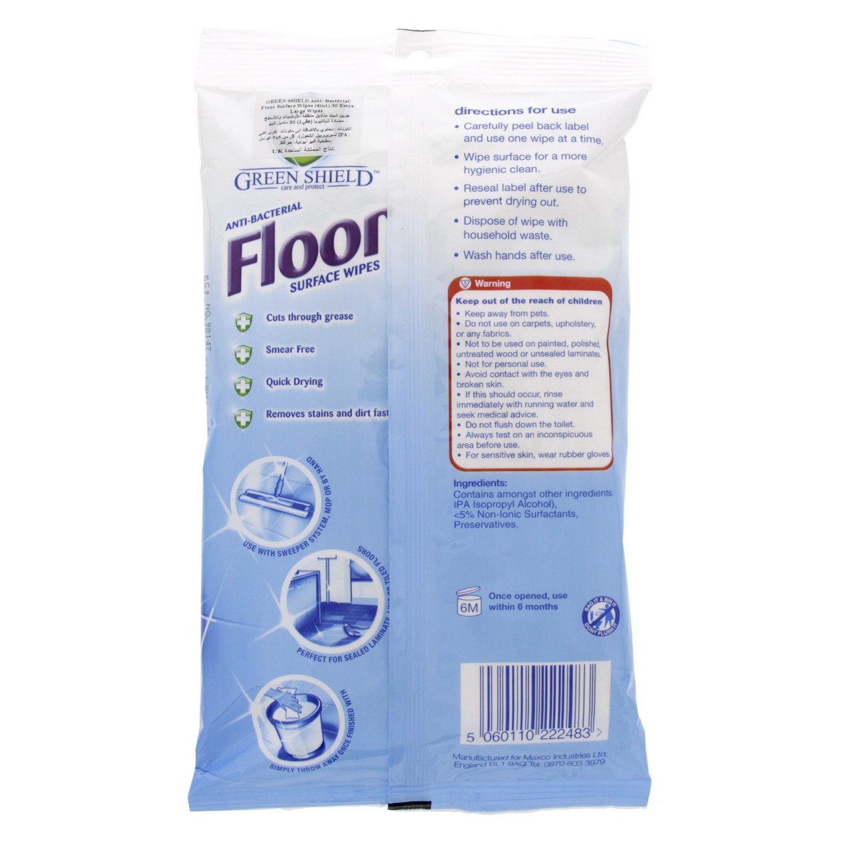 Green Shield Anti Bacterial Floor Surface Wipes 30pcs 